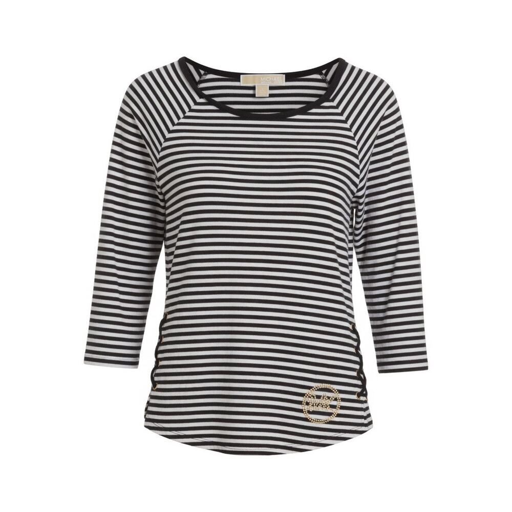 Michael Kors | 3/4 Sleeve Crew Neck Striped laced side Top | Women’s Size Medium